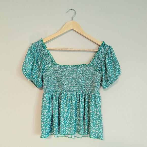 Willow + Root Smocked Green Floral Top - Picture 3 of 3